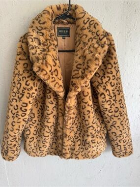 GUESS Leopard Print Teddy Jacket - Tan & Brown
